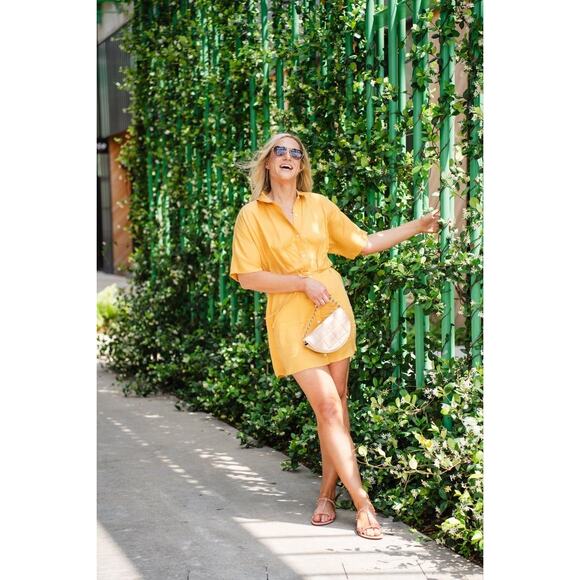 THAKOON x RTR Yellow Orange Collared Neckline Front Button Shirtdress Size 0 - Picture 12 of 12